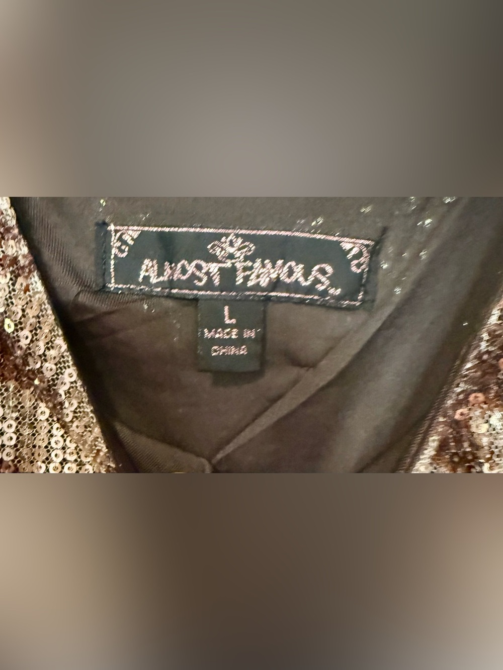 Title: Almost Famous Gold & Brown Sequin Mini Dress Size Large Party Sparkle - Picture 8 of 10